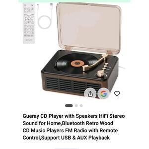Gueray CD Player w/Speakers, HiFi Stereo, Bluetooth, FM Radio, USB/AUX, Retro Wo